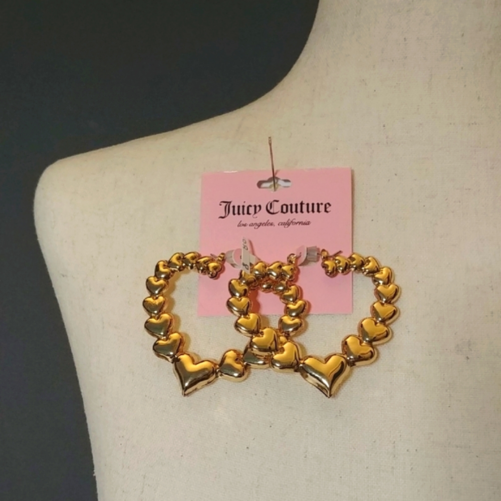 NWT Juicy Couture Gold Heart Hoop Earrings